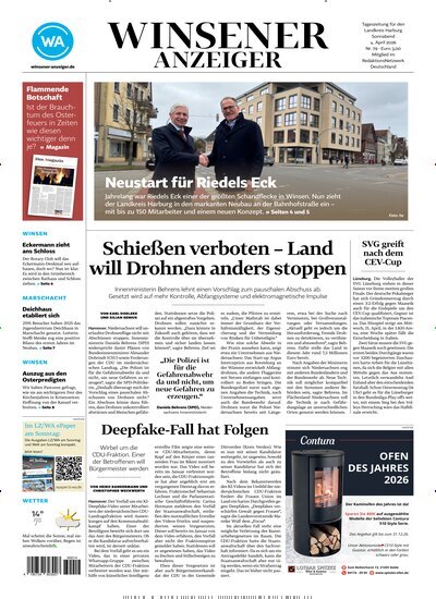 Titelbild der Ausgabe 79/2026 von Winsener Anzeiger. Diese Zeitschrift und viele weitere Zeitungsabos als Abo oder epaper bei United Kiosk online kaufen.