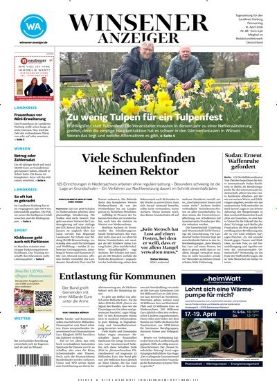 Titelbild der Ausgabe 88/2026 von Winsener Anzeiger. Diese Zeitschrift und viele weitere Zeitungsabos als Abo oder epaper bei United Kiosk online kaufen.