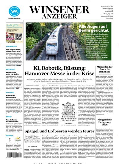 Titelbild der Ausgabe 91/2026 von Winsener Anzeiger. Diese Zeitschrift und viele weitere Zeitungsabos als Abo oder epaper bei United Kiosk online kaufen.