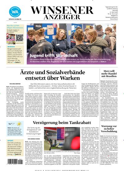 Titelbild der Ausgabe 92/2026 von Winsener Anzeiger. Diese Zeitschrift und viele weitere Zeitungsabos als Abo oder epaper bei United Kiosk online kaufen.