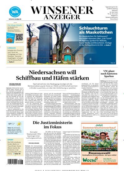 Titelbild der Ausgabe 99/2026 von Winsener Anzeiger. Diese Zeitschrift und viele weitere Zeitungsabos als Abo oder epaper bei United Kiosk online kaufen.