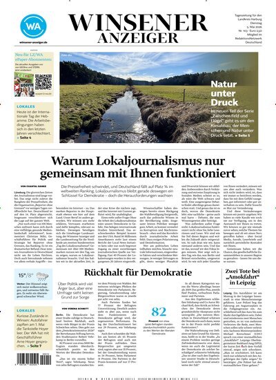 Titelbild der Ausgabe 103/2026 von Winsener Anzeiger. Diese Zeitschrift und viele weitere Zeitungsabos als Abo oder epaper bei United Kiosk online kaufen.