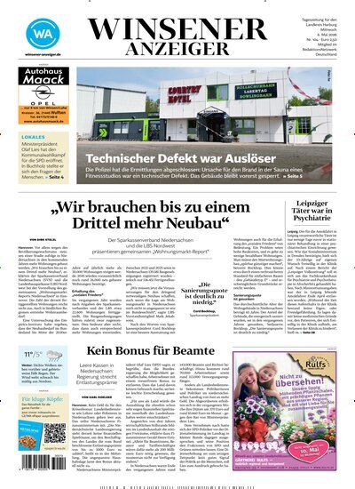 Titelbild der Ausgabe 104/2026 von Winsener Anzeiger. Diese Zeitschrift und viele weitere Zeitungsabos als Abo oder epaper bei United Kiosk online kaufen.