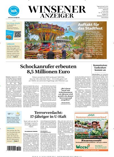Titelbild der Ausgabe 110/2026 von Winsener Anzeiger. Diese Zeitschrift und viele weitere Zeitungsabos als Abo oder epaper bei United Kiosk online kaufen.