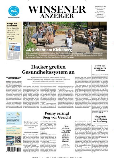 Titelbild der Ausgabe 112/2026 von Winsener Anzeiger. Diese Zeitschrift und viele weitere Zeitungsabos als Abo oder epaper bei United Kiosk online kaufen.