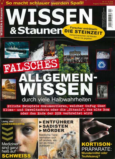 Titelbild der Ausgabe 4/2023 von Wissen & Staunen. Diese Zeitschrift und viele weitere Reisemagazine, Freizeitmagazine und Wissensmagazine als Abo oder epaper bei United Kiosk online kaufen.