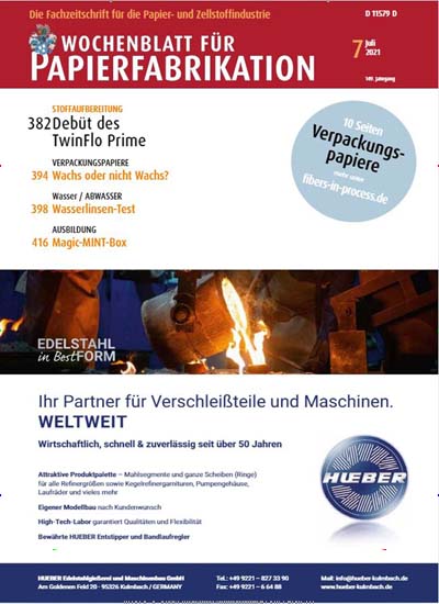 Titelbild der Ausgabe 7/2021 von Wochenblatt für Papierfabrikation. Diese Zeitschrift und viele weitere Industriemagazine und Handwerkmagazine als Abo oder epaper bei United Kiosk online kaufen.