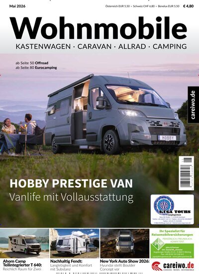 Titelbild der Ausgabe 5/2026 von Wohnmobile Kastenwagen, Caravan, Allrad & Camping. Diese Zeitschrift und viele weitere Automagazine und Motorradzeitschriften als Abo oder epaper bei United Kiosk online kaufen.