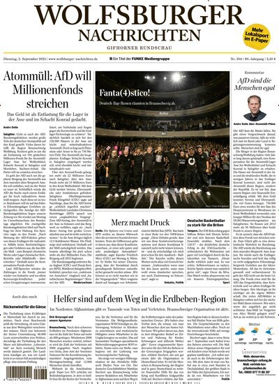 Titelbild der Ausgabe 204/2025 von Wolfsburger Nachrichten Gifhorn. Diese Zeitschrift und viele weitere Zeitungsabos als Abo oder epaper bei United Kiosk online kaufen.