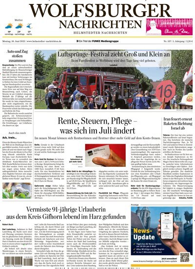 Titelbild der Ausgabe 137/2025 von Wolfsburger Nachrichten Helmstedt. Diese Zeitschrift und viele weitere Zeitungsabos als Abo oder epaper bei United Kiosk online kaufen.