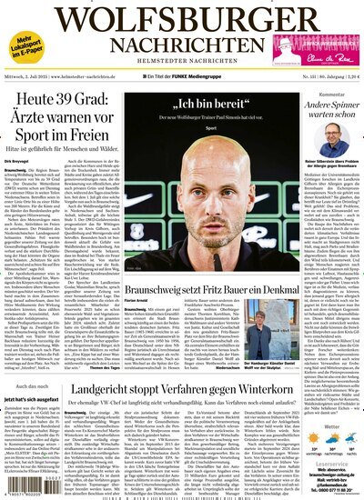 Titelbild der Ausgabe 151/2025 von Wolfsburger Nachrichten Helmstedt. Diese Zeitschrift und viele weitere Zeitungsabos als Abo oder epaper bei United Kiosk online kaufen.