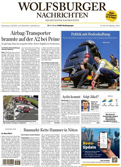 Titelbild der Ausgabe 152/2025 von Wolfsburger Nachrichten Helmstedt. Diese Zeitschrift und viele weitere Zeitungsabos als Abo oder epaper bei United Kiosk online kaufen.