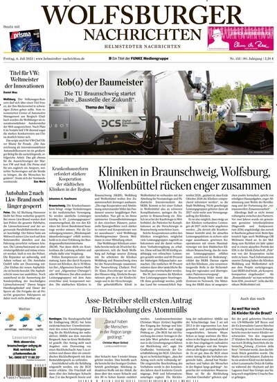 Titelbild der Ausgabe 153/2025 von Wolfsburger Nachrichten Helmstedt. Diese Zeitschrift und viele weitere Zeitungsabos als Abo oder epaper bei United Kiosk online kaufen.