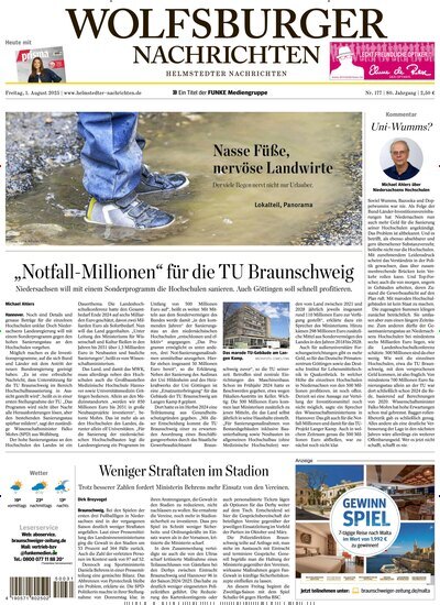 Titelbild der Ausgabe 177/2025 von Wolfsburger Nachrichten Helmstedt. Diese Zeitschrift und viele weitere Zeitungsabos als Abo oder epaper bei United Kiosk online kaufen.