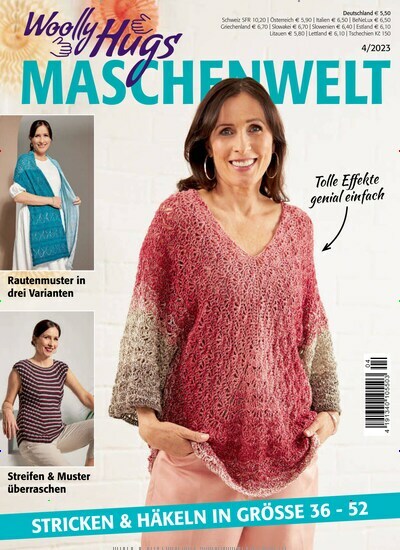 Titelbild der Ausgabe 4/2023 von Woolly Hugs Maschenwelt. Diese Zeitschrift und viele weitere Modemagazine und DIY-Magazine als Abo oder epaper bei United Kiosk online kaufen.