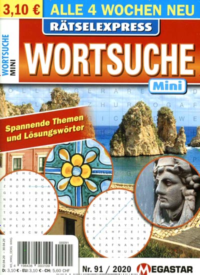 Titelbild der Ausgabe 91/2020 von Wortsuche Mini. Diese Zeitschrift und viele weitere Groschenromane und Rätselhefte als Abo oder epaper bei United Kiosk online kaufen.