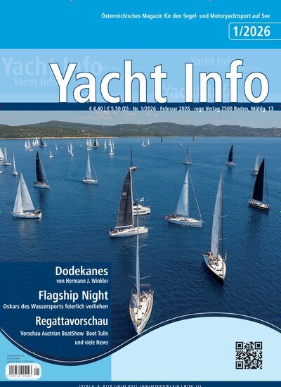 Titelbild der Ausgabe 1/2026 von Yacht Info. Diese Zeitschrift und viele weitere Sportmagazine als Abo oder epaper bei United Kiosk online kaufen.