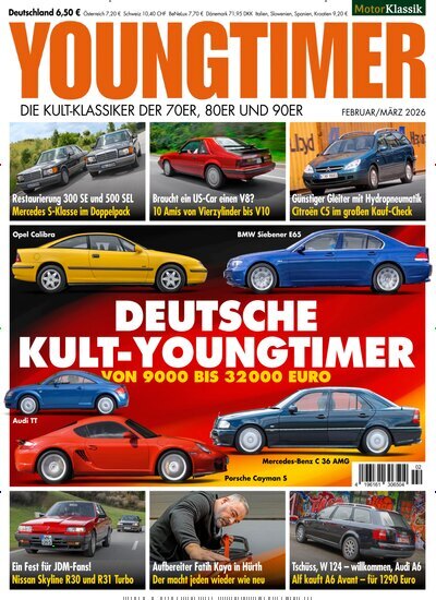 Titelbild der Ausgabe 2/2026 von Youngtimer. Diese Zeitschrift und viele weitere Automagazine und Motorradzeitschriften als Abo oder epaper bei United Kiosk online kaufen.