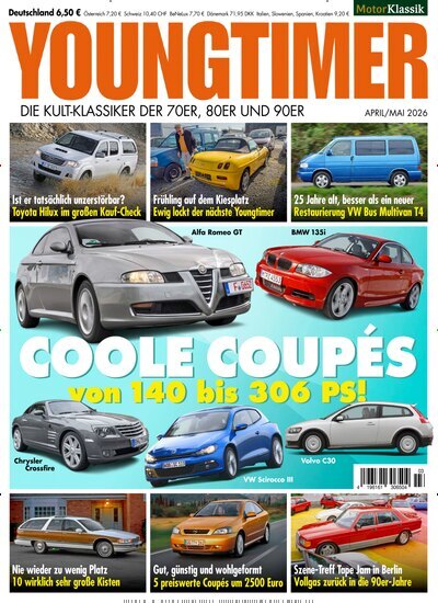 Titelbild der Ausgabe 3/2026 von Youngtimer. Diese Zeitschrift und viele weitere Automagazine und Motorradzeitschriften als Abo oder epaper bei United Kiosk online kaufen.