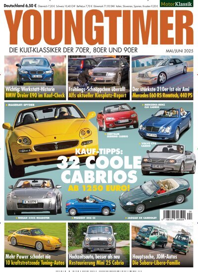 Titelbild der Ausgabe 4/2025 von Youngtimer. Diese Zeitschrift und viele weitere Automagazine und Motorradzeitschriften als Abo oder epaper bei United Kiosk online kaufen.