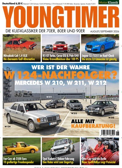 Titelbild der Ausgabe 6/2026 von Youngtimer. Diese Zeitschrift und viele weitere Automagazine und Motorradzeitschriften als Abo oder epaper bei United Kiosk online kaufen.