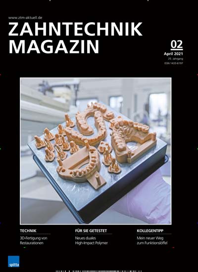 Titelbild der Ausgabe 2/2021 von Zahntechnik Magazin. Diese Zeitschrift und viele weitere Pflegezeitschriften und medizinische Fachzeitschriften als Abo oder epaper bei United Kiosk online kaufen.