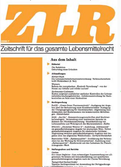 Titelbild der Ausgabe 1/2021 von Zeitschrift für das gesamte Lebensmittelrecht (ZLR). Diese Zeitschrift und viele weitere Jurazeitschriften und Zeitschriften für Verwaltung als Abo oder epaper bei United Kiosk online kaufen.