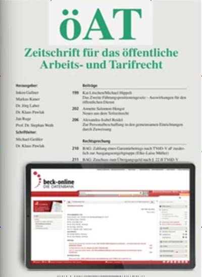 Titelbild der Ausgabe 3/2024 von Zeitschrift für das öffentliche Arbeits- und Tarifrecht (öAT). Diese Zeitschrift und viele weitere Jurazeitschriften und Zeitschriften für Verwaltung als Abo oder epaper bei United Kiosk online kaufen.