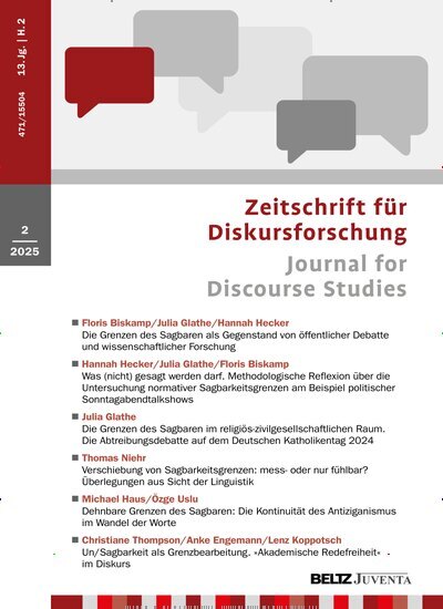 Titelbild der Ausgabe 2/2025 von Zeitschrift für Diskursforschung. Diese Zeitschrift und viele weitere Zeitschriften für Pädagogik als Abo oder epaper bei United Kiosk online kaufen.