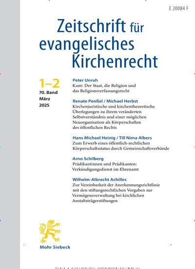 Titelbild der Ausgabe 2/2025 von Zeitschrift für evangelisches Kirchenrecht (ZevKR). Diese Zeitschrift und viele weitere Kunstmagazine und Kulturmagazine als Abo oder epaper bei United Kiosk online kaufen.