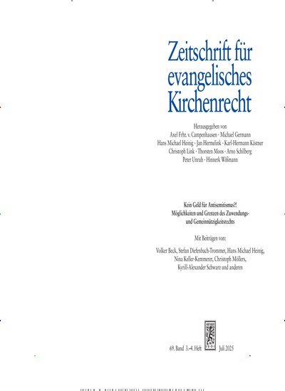 Titelbild der Ausgabe 3/2024 von Zeitschrift für evangelisches Kirchenrecht (ZevKR). Diese Zeitschrift und viele weitere Kunstmagazine und Kulturmagazine als Abo oder epaper bei United Kiosk online kaufen.
