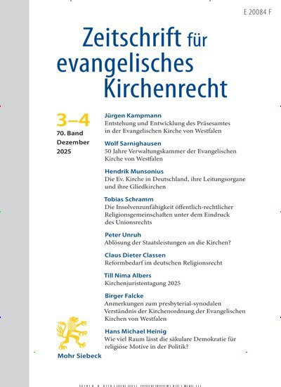 Titelbild der Ausgabe 3/2025 von Zeitschrift für evangelisches Kirchenrecht (ZevKR). Diese Zeitschrift und viele weitere Kunstmagazine und Kulturmagazine als Abo oder epaper bei United Kiosk online kaufen.