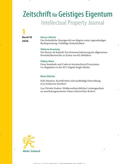 Titelbild der Ausgabe 1/2026 von Zeitschrift für Geistiges Eigentum (ZGE). Diese Zeitschrift und viele weitere Zeitschriften für Pädagogik als Abo oder epaper bei United Kiosk online kaufen.
