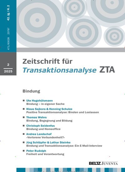 Titelbild der Ausgabe 2/2025 von Zeitschrift für Transaktionsanalyse ZTA. Diese Zeitschrift und viele weitere Zeitschriften für Pädagogik als Abo oder epaper bei United Kiosk online kaufen.
