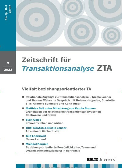 Titelbild der Ausgabe 3/2023 von Zeitschrift für Transaktionsanalyse ZTA. Diese Zeitschrift und viele weitere Wissenschaftsmagazine als Abo oder epaper bei United Kiosk online kaufen.
