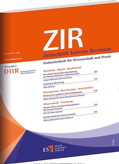 Zeitschrift Interne Revision - ZIR aktuelles Titelbild Ausgabe 2/2018 Aktuelles Titelbild von Zeitschrift Interne Revision - ZIR. In der Ausgabe 2/2018 geht es um die Themen: Periodische Gremienberichterstattung. Lesen Sie gerne Wissenschaftsmagazine? Dann empfehlen wir Ihnen Zeitschrift Interne Revision - ZIR als Abo oder Geschenkabo.