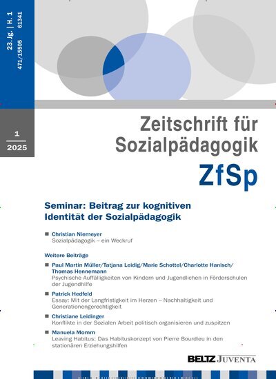 Titelbild der Ausgabe 1/2025 von ZfSp Zeitschrift für Sozialpädagogik. Diese Zeitschrift und viele weitere Zeitschriften für Pädagogik als Abo oder epaper bei United Kiosk online kaufen.