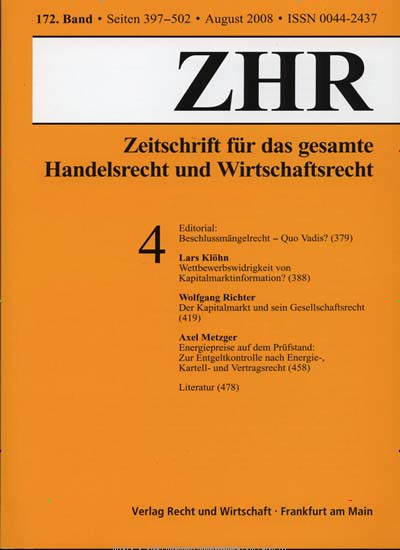 Titelbild der Ausgabe 1/2021 von ZHR Zeitschrift für das gesamte Handelsrecht und Wirtschaftsrecht. Diese Zeitschrift und viele weitere Jurazeitschriften und Zeitschriften für Verwaltung als Abo oder epaper bei United Kiosk online kaufen.