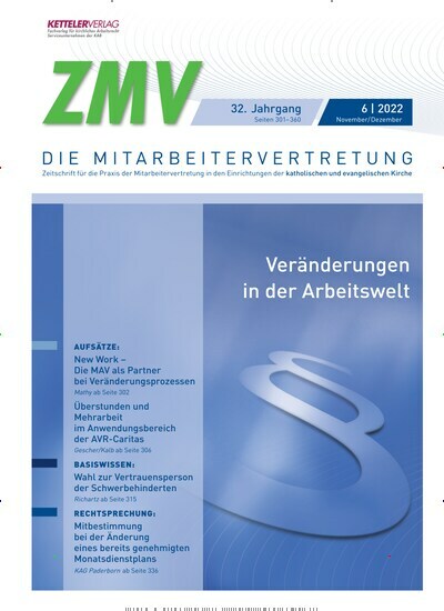 Titelbild der Ausgabe 6/2022 von ZMV - DIE MITARBEITERVERTRETUNG. Diese Zeitschrift und viele weitere Kunstmagazine und Kulturmagazine als Abo oder epaper bei United Kiosk online kaufen.