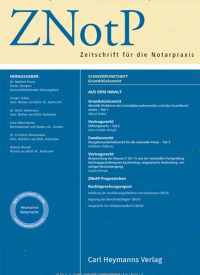 Titelbild der Ausgabe 9/2024 von ZNotP - Zeitschrift für die Notarpraxis. Diese Zeitschrift und viele weitere Jurazeitschriften und Zeitschriften für Verwaltung als Abo oder epaper bei United Kiosk online kaufen.