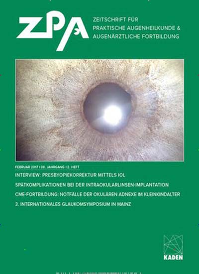 Titelbild der Ausgabe 1/2021 von ZPA Zeitschrift für praktische Augenheilkunde & augenärztliche Fortbildung. Diese Zeitschrift und viele weitere Pflegezeitschriften und medizinische Fachzeitschriften als Abo oder epaper bei United Kiosk online kaufen.