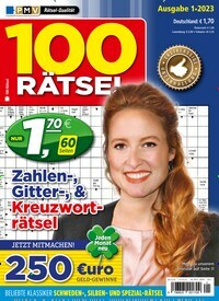 Titelbild der Ausgabe 1/2023 von 100 Rätsel. Diese Zeitschrift und viele weitere Groschenromane und Rätselhefte als Abo oder epaper bei United Kiosk online kaufen.