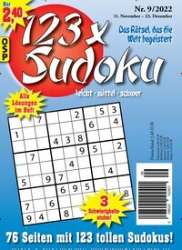 Titelbild der Ausgabe 9/2022 von 123 x Sudoku. Diese Zeitschrift und viele weitere Groschenromane und Rätselhefte als Abo oder epaper bei United Kiosk online kaufen.
