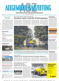 Titelbild der Ausgabe 37/2025 von ABZ - Allgemeine Bauzeitung. Diese Zeitschrift und viele weitere Architekturzeitschriften und Bauzeitschriften als Abo oder epaper bei United Kiosk online kaufen.