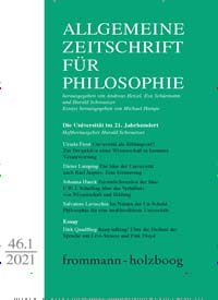 Titelbild der Ausgabe 461/2021 von Allgemeine Zeitschrift für Philosophie. Diese Zeitschrift und viele weitere Wissenschaftsmagazine als Abo oder epaper bei United Kiosk online kaufen.