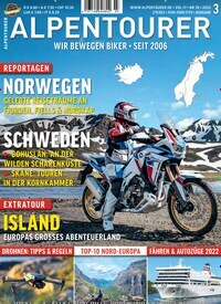 Titelbild der Ausgabe 3/2022 von Alpentourer. Diese Zeitschrift und viele weitere Automagazine und Motorradzeitschriften als Abo oder epaper bei United Kiosk online kaufen.