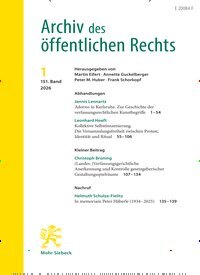 Titelbild der Ausgabe 1/2026 von Archiv des öffentlichen Rechts (AöR). Diese Zeitschrift und viele weitere Jurazeitschriften und Zeitschriften für Verwaltung als Abo oder epaper bei United Kiosk online kaufen.