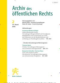 Titelbild der Ausgabe 2/2026 von Archiv des öffentlichen Rechts (AöR). Diese Zeitschrift und viele weitere Jurazeitschriften und Zeitschriften für Verwaltung als Abo oder epaper bei United Kiosk online kaufen.