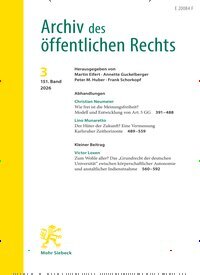 Titelbild der Ausgabe 3/2026 von Archiv des öffentlichen Rechts (AöR). Diese Zeitschrift und viele weitere Jurazeitschriften und Zeitschriften für Verwaltung als Abo oder epaper bei United Kiosk online kaufen.