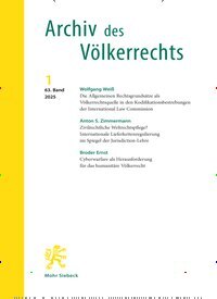 Titelbild der Ausgabe 1/2025 von Archiv des Völkerrechts (AVR). Diese Zeitschrift und viele weitere Jurazeitschriften und Zeitschriften für Verwaltung als Abo oder epaper bei United Kiosk online kaufen.